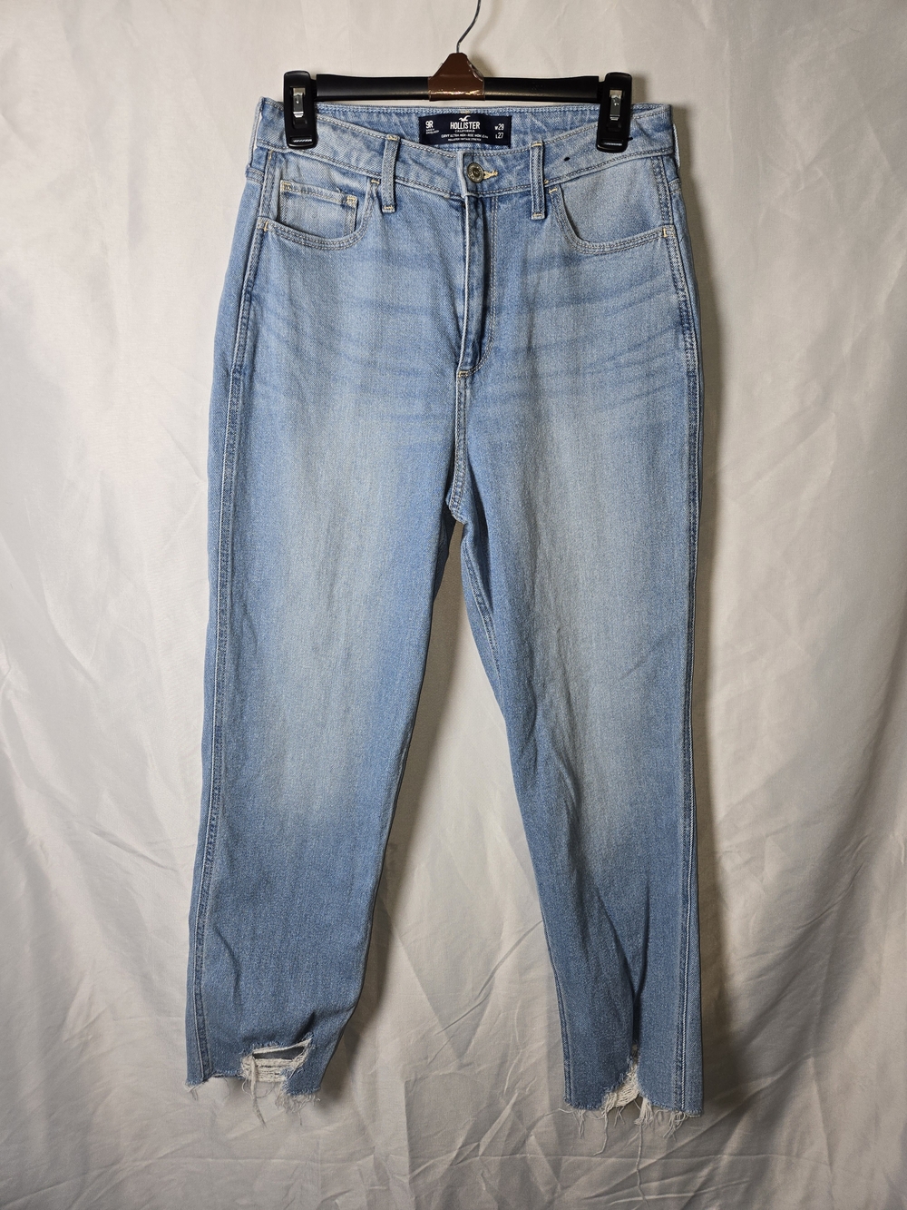 Hollister Light Wash Curvy Ultra High Rise Mom Jeans with Distressed Hem